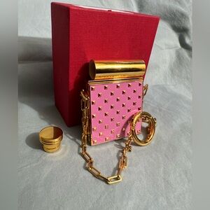 Pink Valentino rockstud lipstick mirror case with box